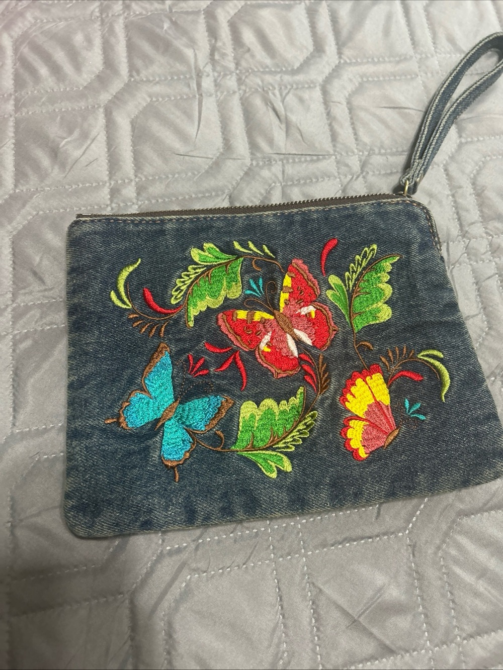 Patricia Nash Denim Wristlet with Colorful Butterfly Embroidery - Picture 6 of 10